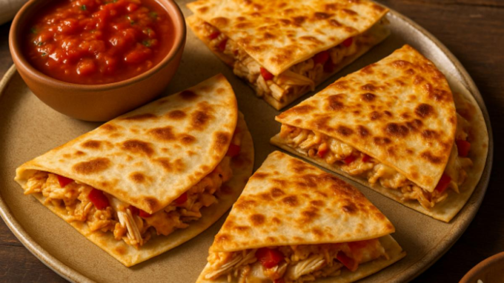 quesadillas cu pui, legume și brânză aurie la cuptor