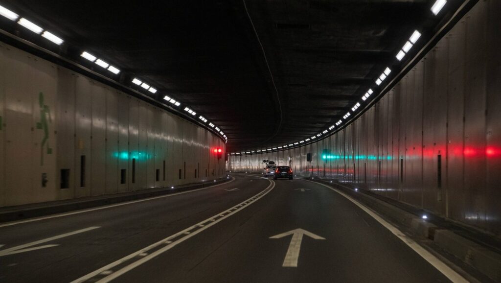aspect din Tunelul rutier Gotthard, cu o lungime de 16,9 kilometri, este al patrulea tunel rutier ca lungime din lume și cel mai lung tunel rutier din Alpi.