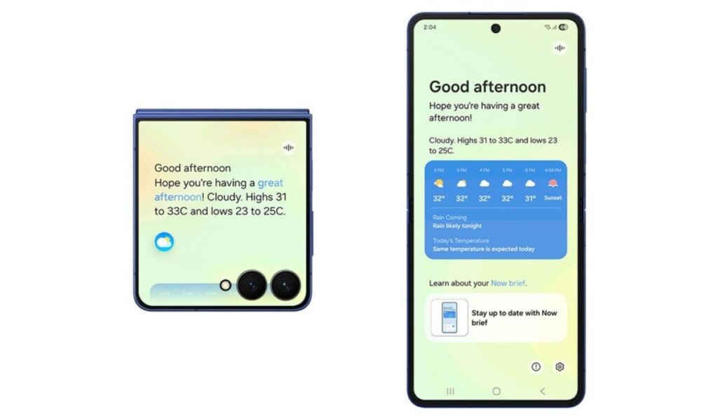 Două telefoane pliabile Samsung, Galaxy Z Flip7 și Z Fold7, pe al căror ecran apare noua versiune de software One UI 8