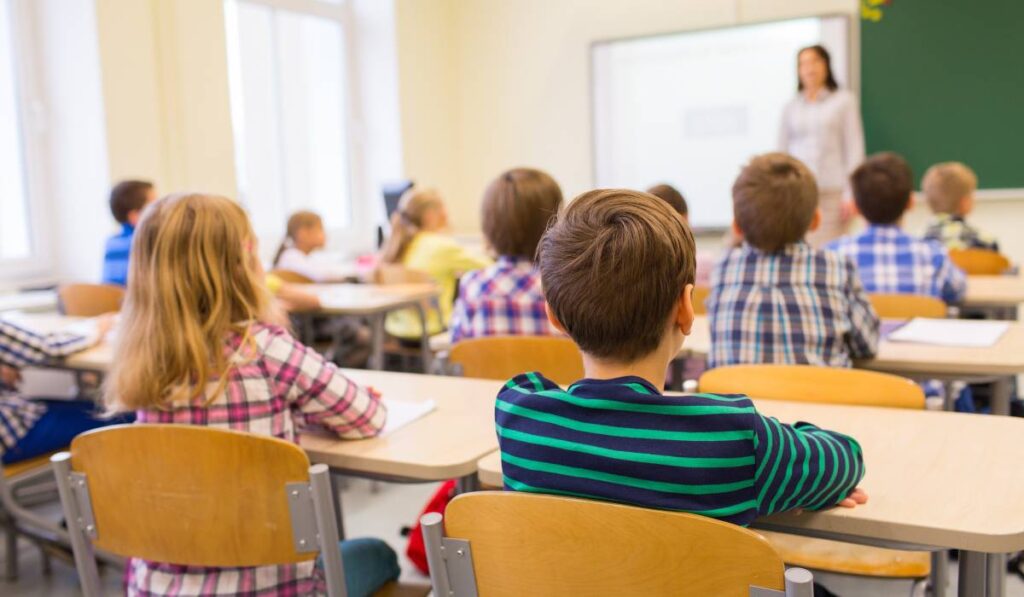 Mai mulți elevi în sala de clasă, în timpul unei ore