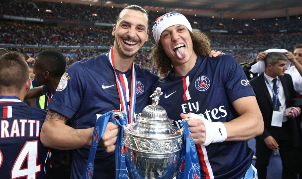 Info - Zlatan Ibrahimovic annonce la fin de sa carrière à 41 ans - Zlatan Ibrahimovic et David Luiz - Le Psg remporte la Coupe de France contre l'A.J Auxerre au Stade de France à Saint-Denis le 30 mai 2015. Le Psg a remporté le titre sur le score de 1à 0. French Cup Final between A.J Auxerre and Paris Saint-Germain FC at Stade de France on may 30, 2015 in Paris, France.