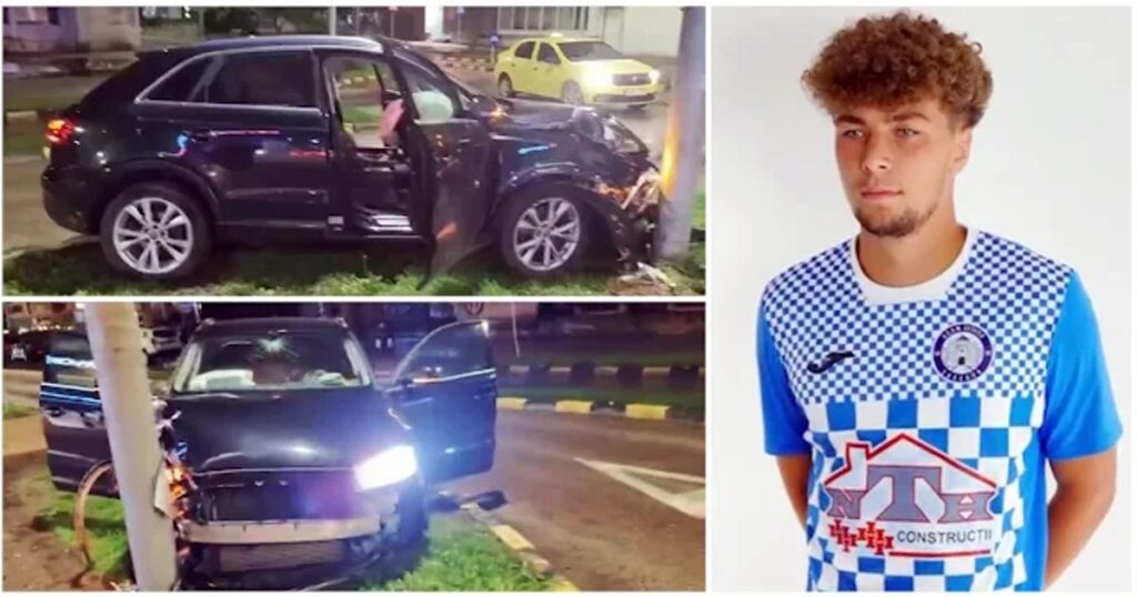 Accident produs de un fotbalist român care s-a urcat băut la volan. A intrat în cu mașina în stâlp
