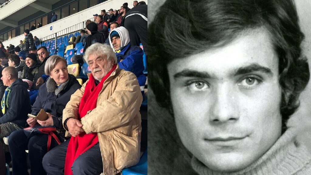 Julian Negulescu, pe stadionul Ilie Oană (în stânga) și ca actor, în Franța, în anii 70