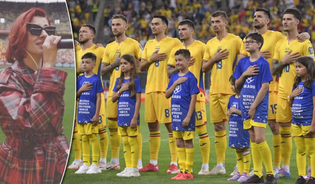 Lidia Buble cântă imnul național al României înaintea meciului amical cu Moldova, de pe Arena Națională din București