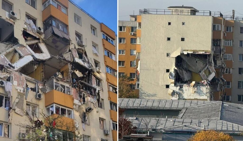 Urmările exploziei din Rahova: bucăți din pereții imobilului s-au prăbușit în urma deflagrației