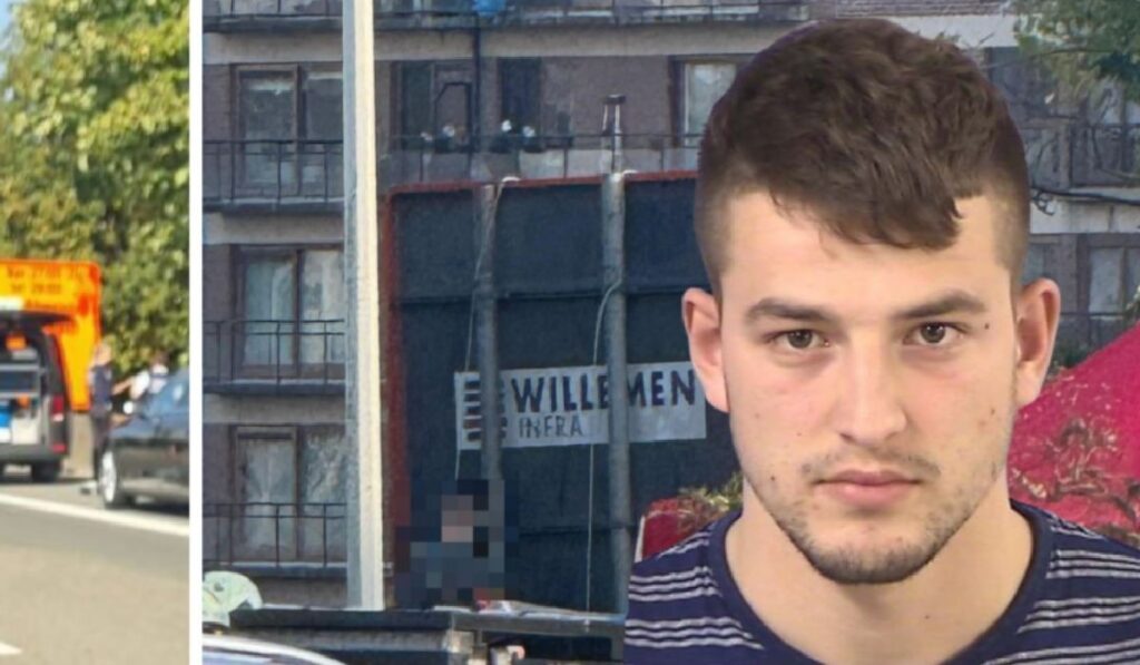 Colaj din două fotografii: mașini pe o stradă și portretul unui tânăr îmbrăcat cu tricou albastru cu dungi albe având în fundal o clădire