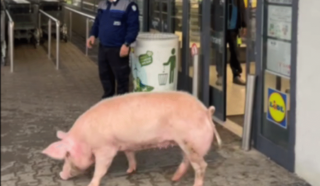 Porc la magazinul Lidl din orașul Victoria. Foto Captură video
