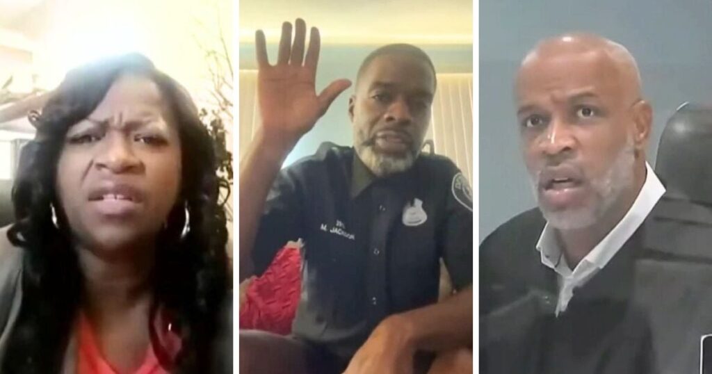 „Aveți pantaloni, domnule ofițer?”. Un polițist a apărut în instanță în boxeri, iar videoclipul a devenit viral Ofițerul de poliție din Detroit, Matthew Jackson, fără pantaloni la audiere, în centru. În stânga este avocata apărării, iar în dreapta judecătorul de caz Foto: Tribunalul districtual 36