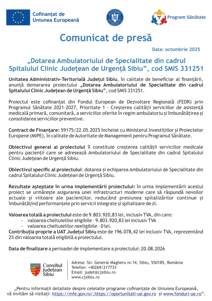 „Dotarea ambulatoriului de specialitate din cadrul Spitalului Clinic Județean de Urgență Sibiu”, cod SMIS 331251 sibiu-ambulatoriu-comunicat-de-presa-online-tiparit-1-6901ba18cada7