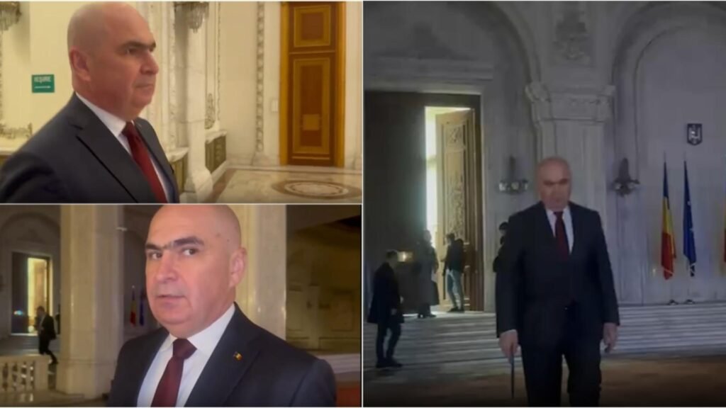 Bolojan fuge din nou de jurnaliști pe holurile Parlamentului. FOTO: Captura Realitatea