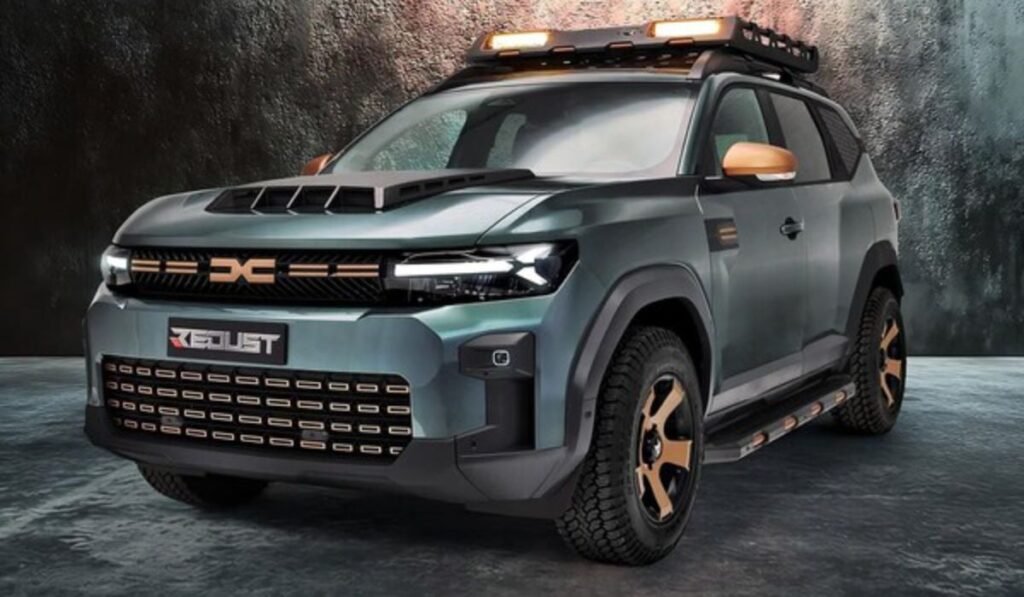 Dacia Bigster, in imagine intr-un cadru intunecat, de showroom, elegant, este acum disponibilă și în variantele Bigster Offroad și Bigster Sport. Extrem de robustă sau extrem de sportivă