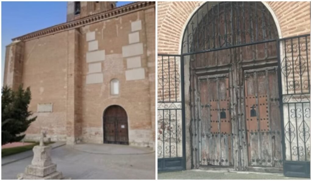 Un preot din Spania a pus la vânzare porțile bisericii pe o platformă de vânzări de obiecte uzate Un colaj cu două poze care ilustrează ușile unei biserici din Spania.