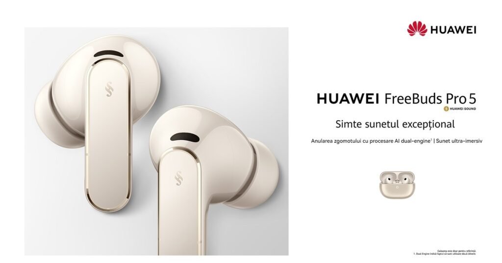 Inovație în anularea AI a sunetelor de fundal, cu noile HUAWEI FreeBuds Pro 5. Căștile care fac zgomotul să dispară