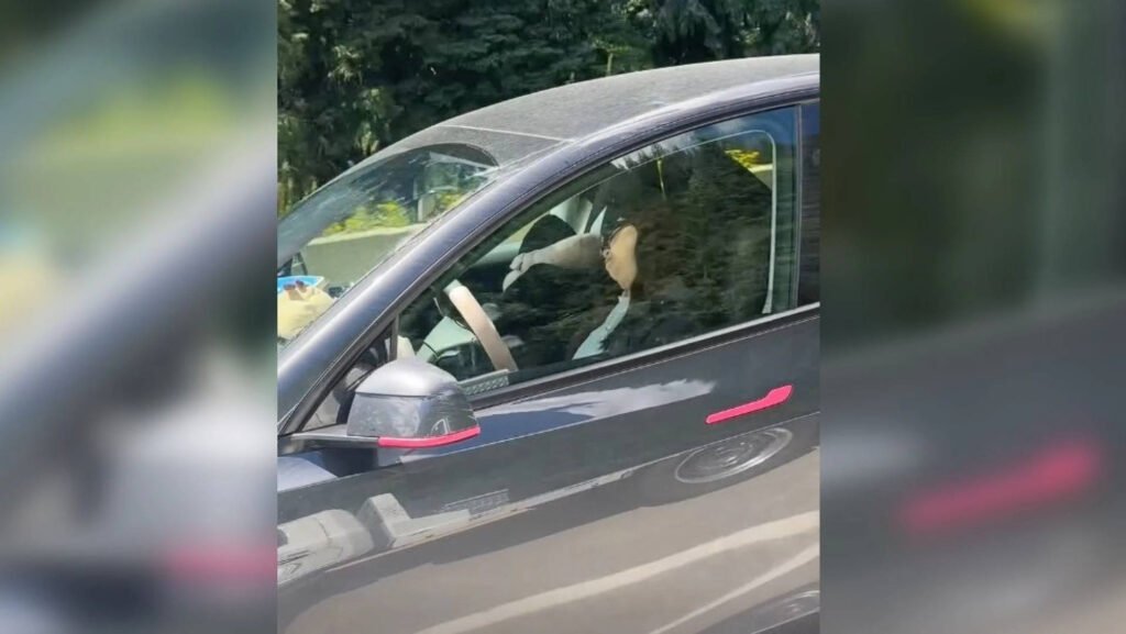Femeie surprinsă dormind la volan pe autostradă! Imagini controversate! "Imagini controversate: Femeie surprinsă dormind la volan pe autostradă"