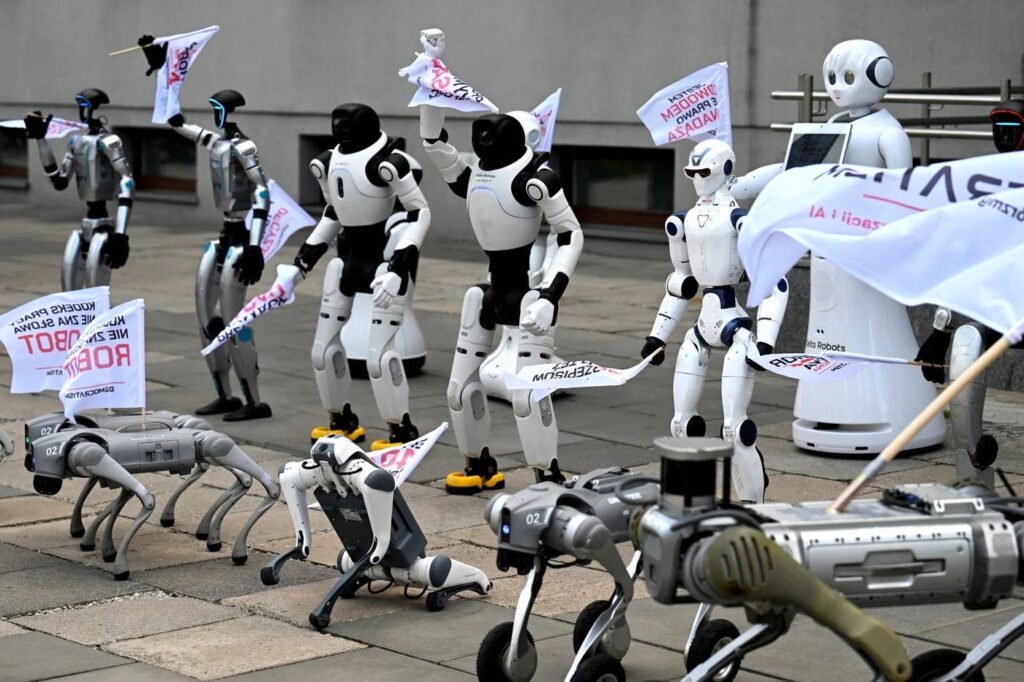 Roboții cer protejarea locurilor de muncă: Protestul de science fiction care a ieșit în stradă "Protestul Roboților pentru Protejarea Locurilor de Muncă: O Acțiune de Science Fiction Ieșită pe Stradă"