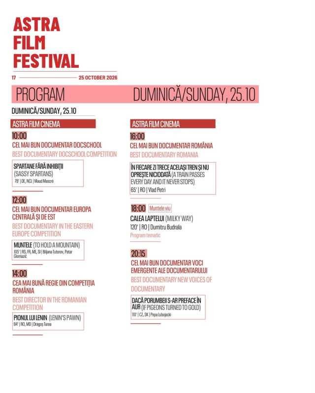Sibiu: Documentarele premiate la Astra Film Festival, proiectate duminică la Astra Film Cinema "Premiate Documentare la Astra Film Festival: Proiecții Duminică la Astra Film Cinema în Sibiu"